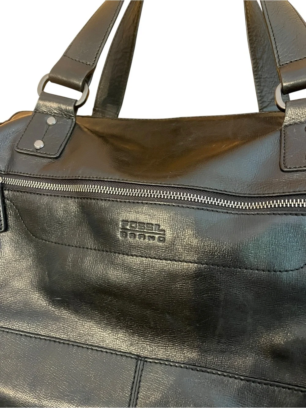 Vintage Fossil Brand Black Leather Weekender Duffel Bag